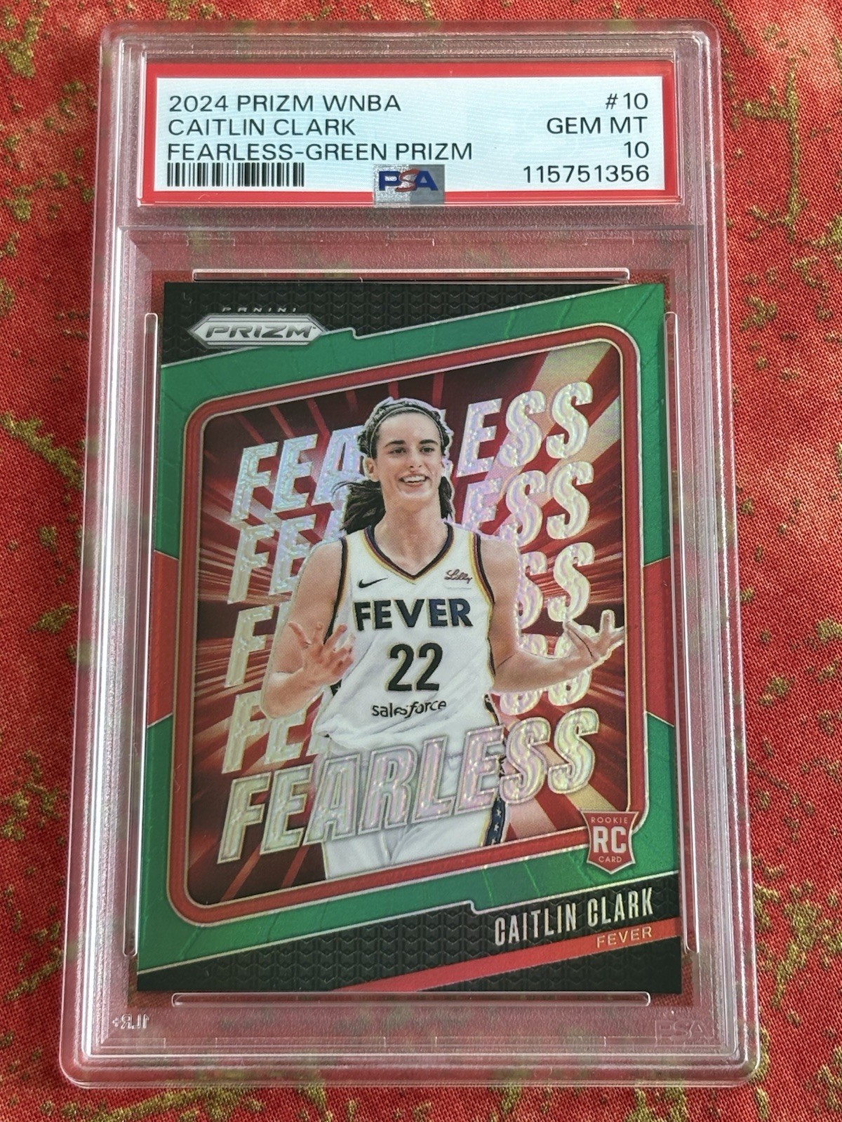 2024 Panini Prizm WNBA Caitlin Clark Fearless Green Prizm #10 PSA 10 Rookie RC
