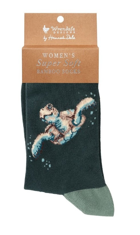 Bamboo Socks Swimming Turtle Super Soft Ladies - Wrendale Size 4-8 Gift Bag - Image 2