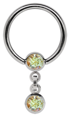 Brust Piercing Schmuck Titan Ring BCR 1,6mm mit 2 Stein Kugeln in 5mm und Kette