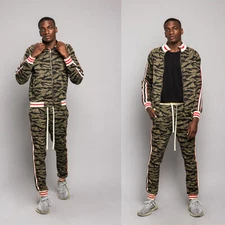 Men's Tiger Camo Track Suit Set with Waistband Track Pants & Jacket S~5XL  ST568