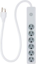 GE 6 Outlet Surge Protector, 2 Ft Extension Cord, Power, 450 Joules, white-black