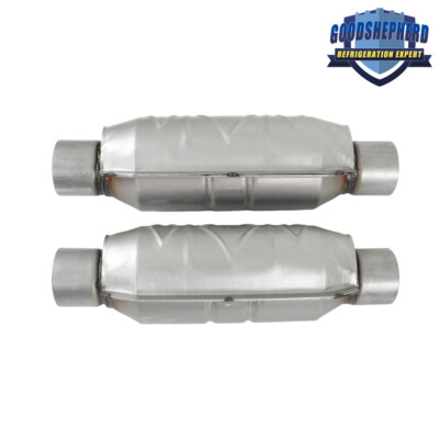 For Universal Pair 2.5" Inlet/Outlet Catalytic Converter w/ Heat Shield