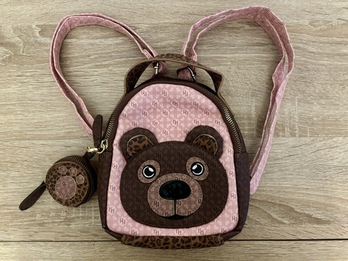 River Island girls brown pink mini monogram bear backpack rucksack bag / purse - Picture 4 of 7