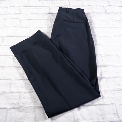 Haggar Navy Blue Pleated Polyester Wool MEns Dress Pants 33x30