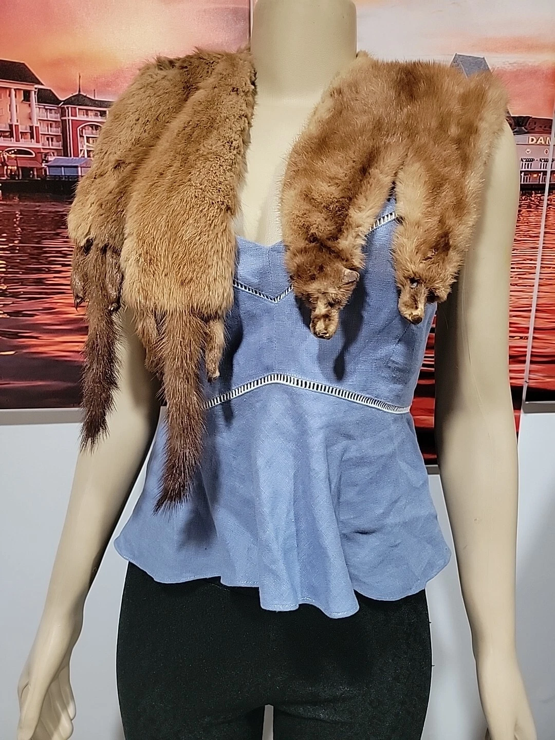 Exotic Fur Scarf Vintage Real Animal Brown Fur Shawl Collar 38" #6