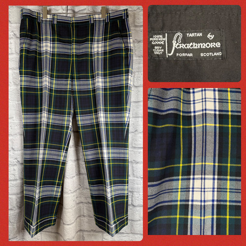 Strathmore Plaid Tartan Pants Scottish Trews Mens 42x27 Cuffed Trousers Scotland