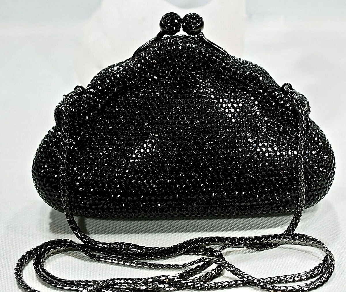 FULLY Crystallized Evening Bag Clutch Purse Jet Black with Swarovski Crystal