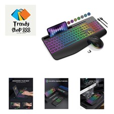 Wireless Keyboard and Mouse Combo, 9 Backlit Effects, Wrist Rest, Phone Holde...