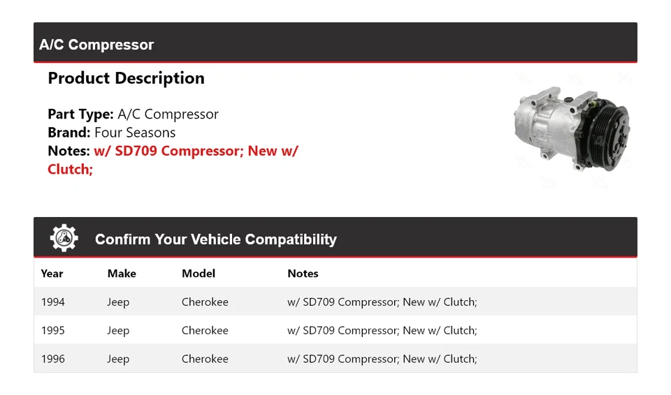 Компрессор кондиционера для Jeep Cherokee 1994-1996 годов выпуска 4 сезона 1995 - Изображение 2 из 4