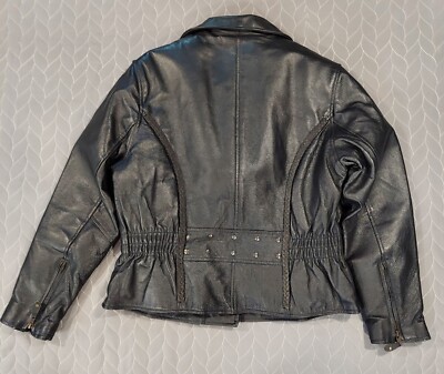 USA Bikers Dream Apparel Heavy Black Leather Motorcycle Jacket Womens MEDIUM