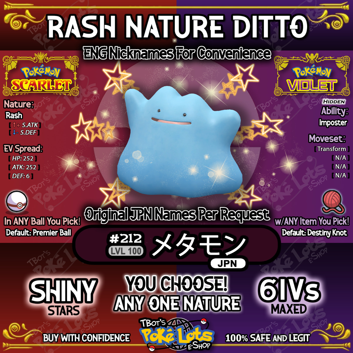 10 x Shiny 6IV Foreign Ditto Pokemon - Masuda Breeding Pack - Natures:  Modest Jolly Adamant Timid Bold Impish Calm Careful Serious Hasty