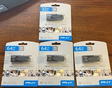 PNY Flash Drives (3) 64GB USB 3.0 4K Ultra HD & (1) 32GB USB 3.0 4K- U