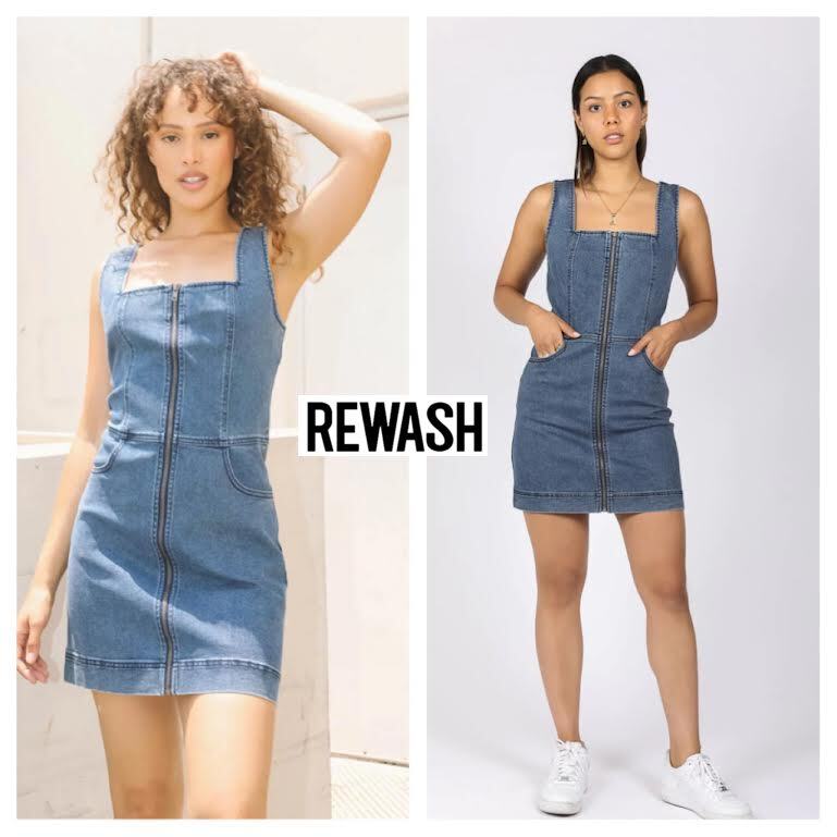 NEW REWASH Women XS ZIP FRONT POCKET DENIM DRESS Stretch Street Sporty style