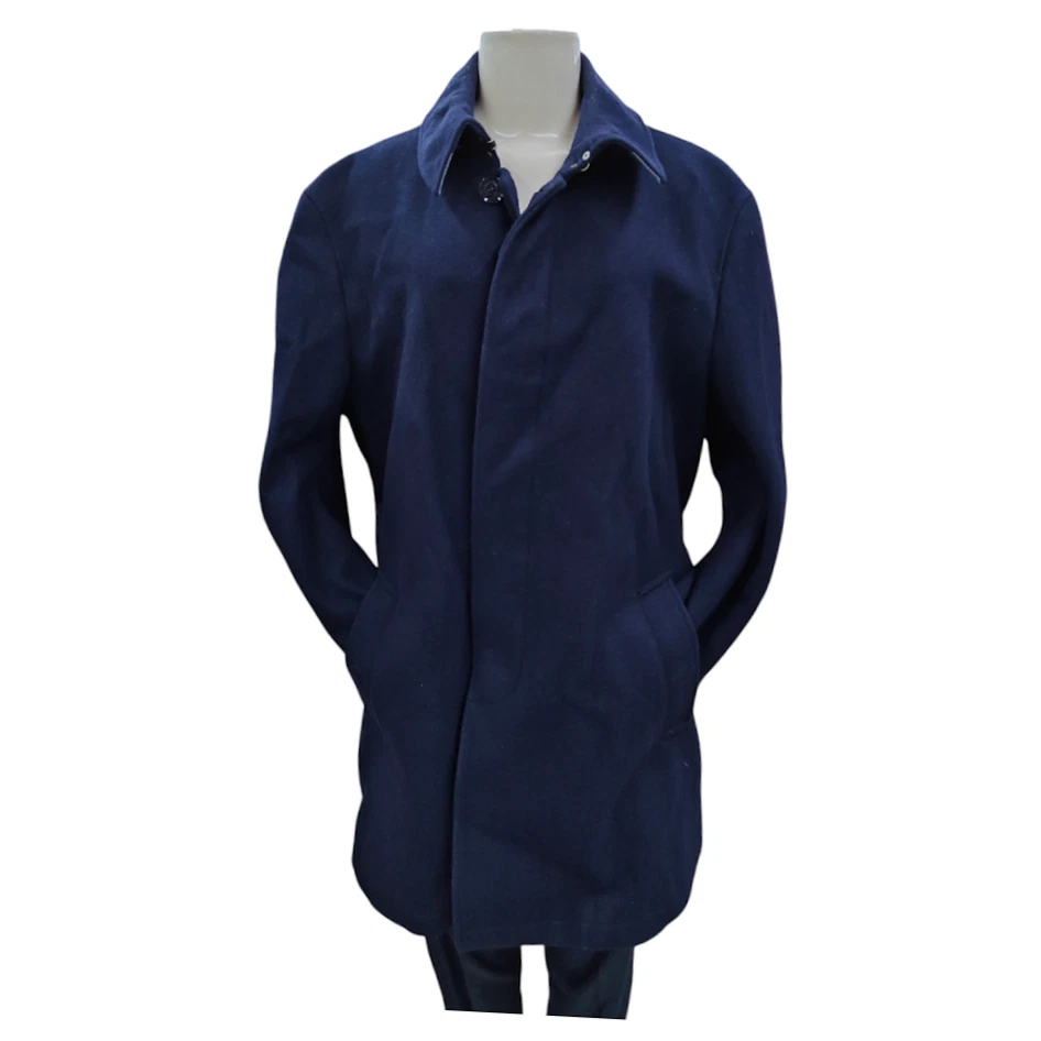 Cappotto invernale BURBERRY BRIT taglia XL lana navy foderato in flanella Bramwell