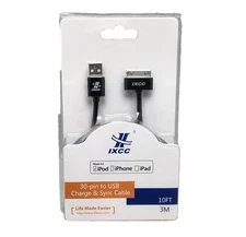 30-Pin To USB Charge Sync Cable Charger for Apple iPad iPod Classic Nano 10Ft 3M