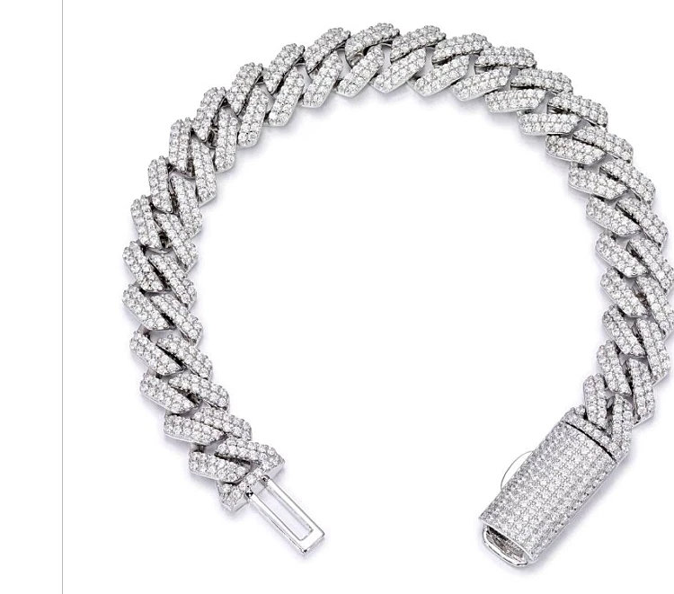 Argent Sterling Homme Zircone Ensemble Cubain Bracelet 21.6cm - Photo 1/1