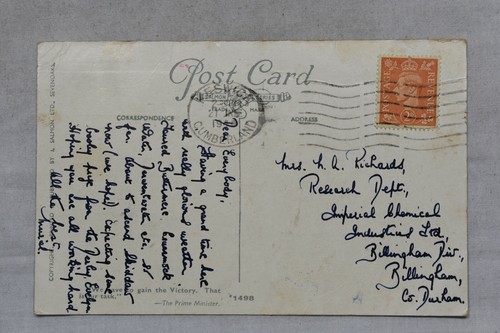Postcard Friars Crag Derwent Water Artist AR Quinton Posted 1940s J Salmon #1498 - Picture 2 of 2