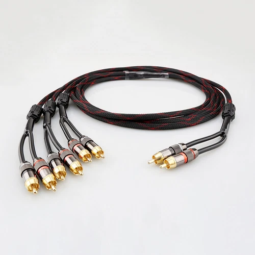 HiFi 4Cores 4N OFC Copper Audio Interconnect Cable 2 RCA To 6 RCA Male Connector - Picture 1 of 6