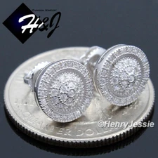 MEN 925 STERLING SILVER 9MM ICY BLING CZ 3D ROUND SCREW BACK STUD EARRING*E164