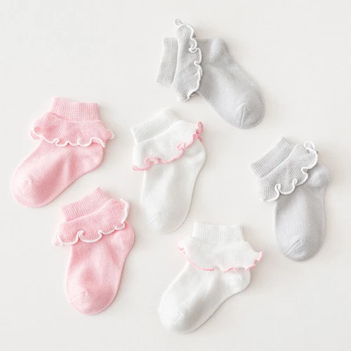 0-5T 3 Pairs Cute Baby Girls Toddlers Ruffle Socks Lot Kids Short Cotton Socks - Bild 3 von 15
