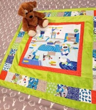 Baby Quilt Handmade Boy Girl Puppy Dog Book Patchwork Crib Blanket Playmat 33x32
