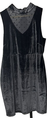QED London Black Velvet Dress 12 NWT Sleeveless Swiss Dot Mesh Illusion V Neck