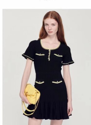 Sandro black splice fashion Slim-fit knit dress