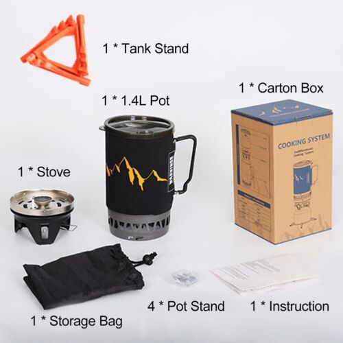 1300W Integrate Camping Cooking-System 1.4L Outdoor Gas Burner Stove Pot Kit - Picture 1 of 15