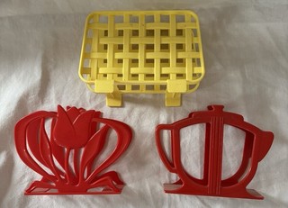 Lot Of 3 Vintage Plastic Napkin Holders/Red & Yellow