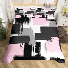 Abstract Art Duvet Cover for Boys Girls Queen Size Black White Pink Bedding S...