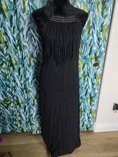 Denim & Supply Ralph Lauren Black Fringe Halter Maxi Dress with Studded Yoke