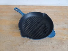 Le Creuset Blue Cast Iron Round Griddle Skillet Frying Pan 26cm, Ribbed, 2 Spout