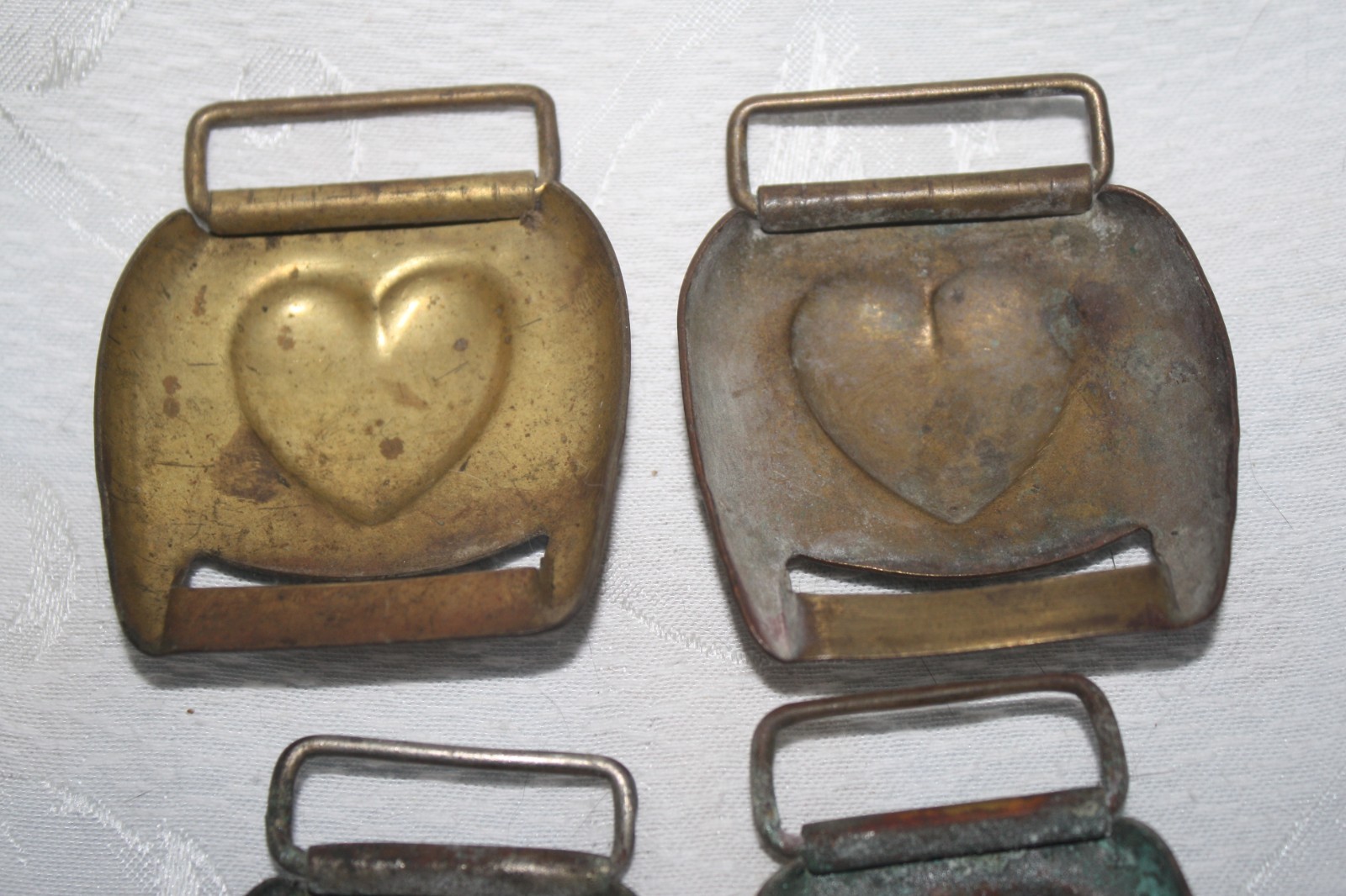 8 Vintage BRASS Civil War HORSE TACK HEART ❤️ Bridle HARNESS Rosettes / BUCKLES
