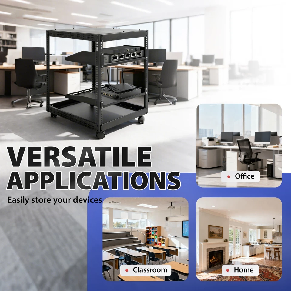 New 12U 4 Post Open Frame Server Rack Network Enclosure 23''-40'' Adjustable - Image 4 of 4