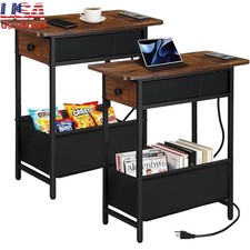 Slim Side Tables W/ Charging Station USB Type-C Storage Solution