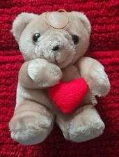 COLLECTIBLE MINI 5" SOFT PLUSH BEIGE TEDDY BEAR WITH VALENTINE HEART STRING