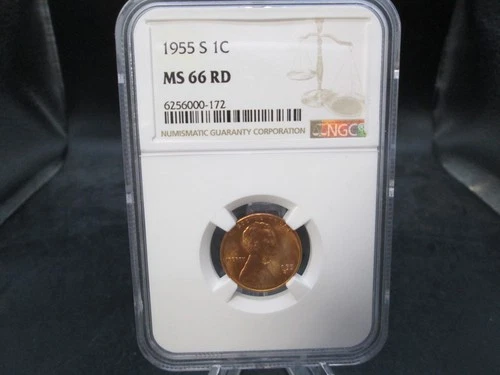 1955 S US Lincoln Uncirculated 1 Cent Penny NGC MS 66 RD