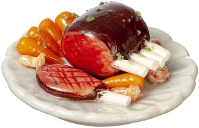Puppenstube Lammbraten & Borten auf Teller 1:12 Küche Esszimmer Essen Zubehör