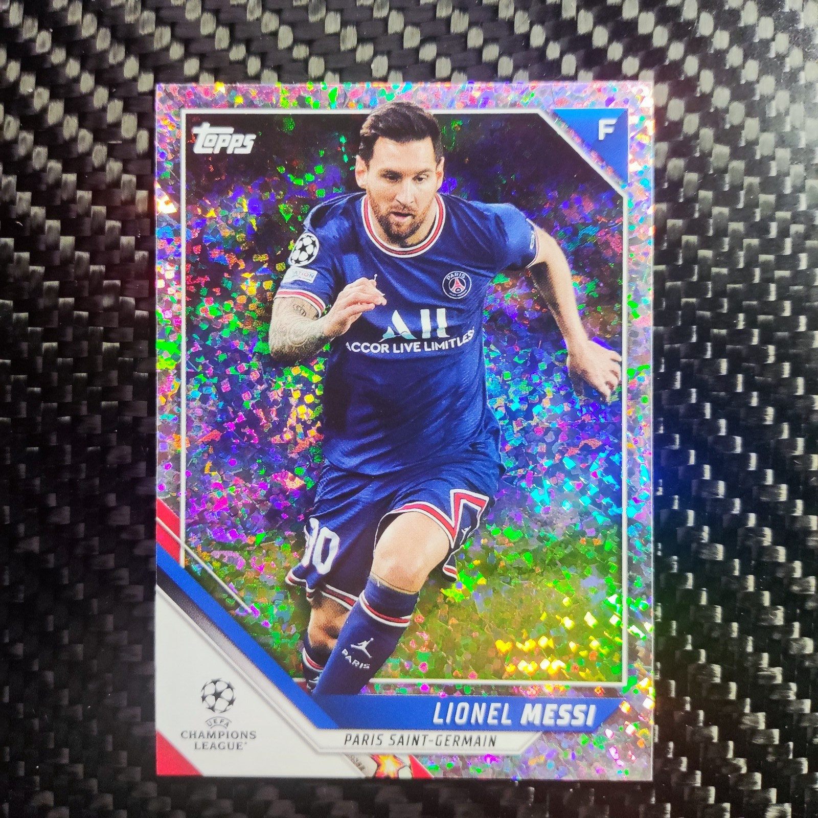Lionel Messi 2021-22 Topps Chrome UCL Speckle Refractor #10 Paris Saint-Germain