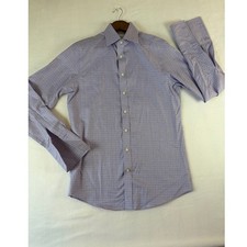 Charles Tyrwhitt Dress Shirt 15.5/35 Blue Navy Gingham Non-Iron Slim French Cuff