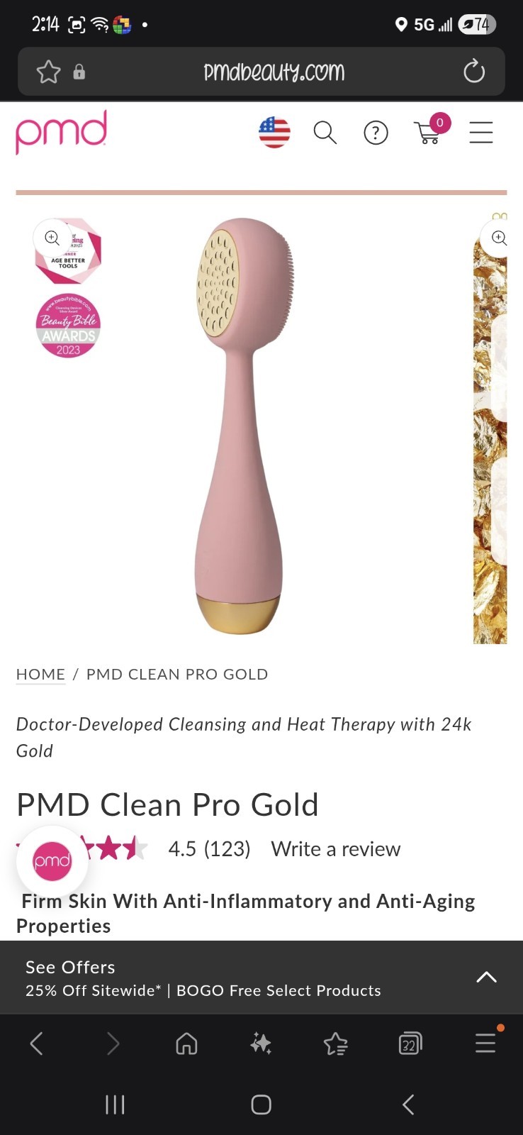 Pmd Clean Pro Smart Facial Cleansing Device With 24K Gold Plated Therapy Massage