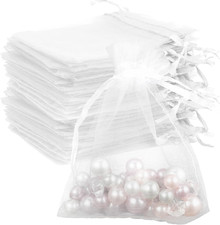 White Organza Bags - 100 Pcs, Sheer 3 x 4 Inch, Jewelry Party Favor Bags with