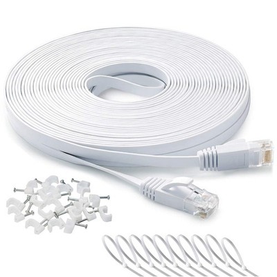 DAYEDZ Ethernet Cable 100 ft, Cat 6 Flat Slim 100 feet, 100FT white 