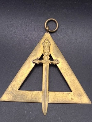 Antique Royal Arch Masonic Sword Officer Jewel Chapter No 232 Brass Triangle... - Image 1 of 4
