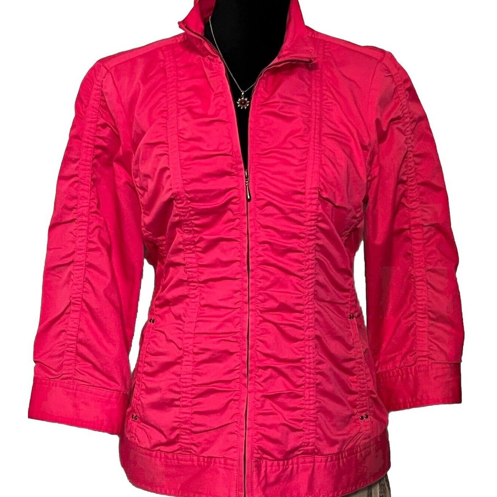 Laura Ashley Pink Jacket Size Medium Ruched Moto Zip Up Lined Lightweight