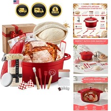 Sourdough Starter Kit with Enamel Cast Iron Pot 6.5 QT for Bread Baking
