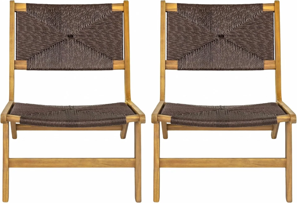 Стул для отдыха на открытом воздухе Oner набор из 2 прочных деревянных кресел без подлокотников из акации, погодные условия - Изображение 2 из 4