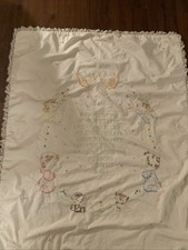 Vintage Quilt Hand Embroidered Baby Nursery Bedtime Prayer Angels Baby