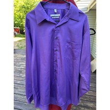 Geoffrey Beene Mens Purple Dress Shirt Reg Fit Long Sleeve Wrinkle Free 17 36/37