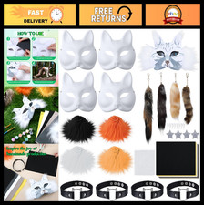 34 Pcs DIY Fox Tail Cat Mask Craft Set - Faux Fur, Eye Mesh, Stickers for Cosp